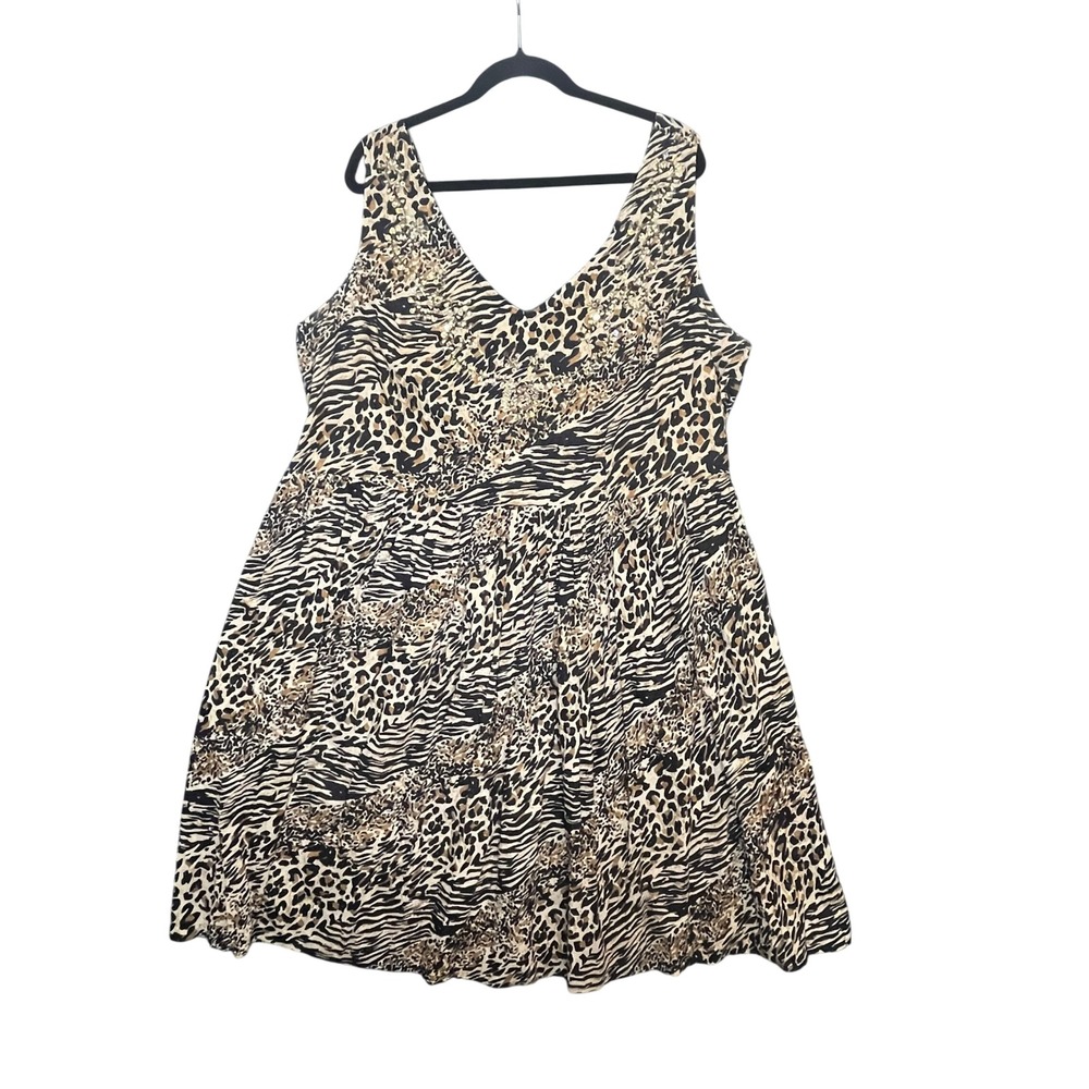 Lola P Animal Print Midi Dress 2X Leopard Zebra Boho Safari Vacation Summer Chic